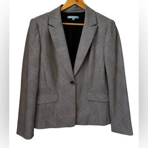 ANTONIO MELANI gray glen plaid lined 1 buttn blzr WM 14 preppy old money office